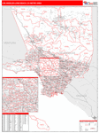 Los Angeles-Long Beach-Anaheim Metro Area Wall Map Red Line Style